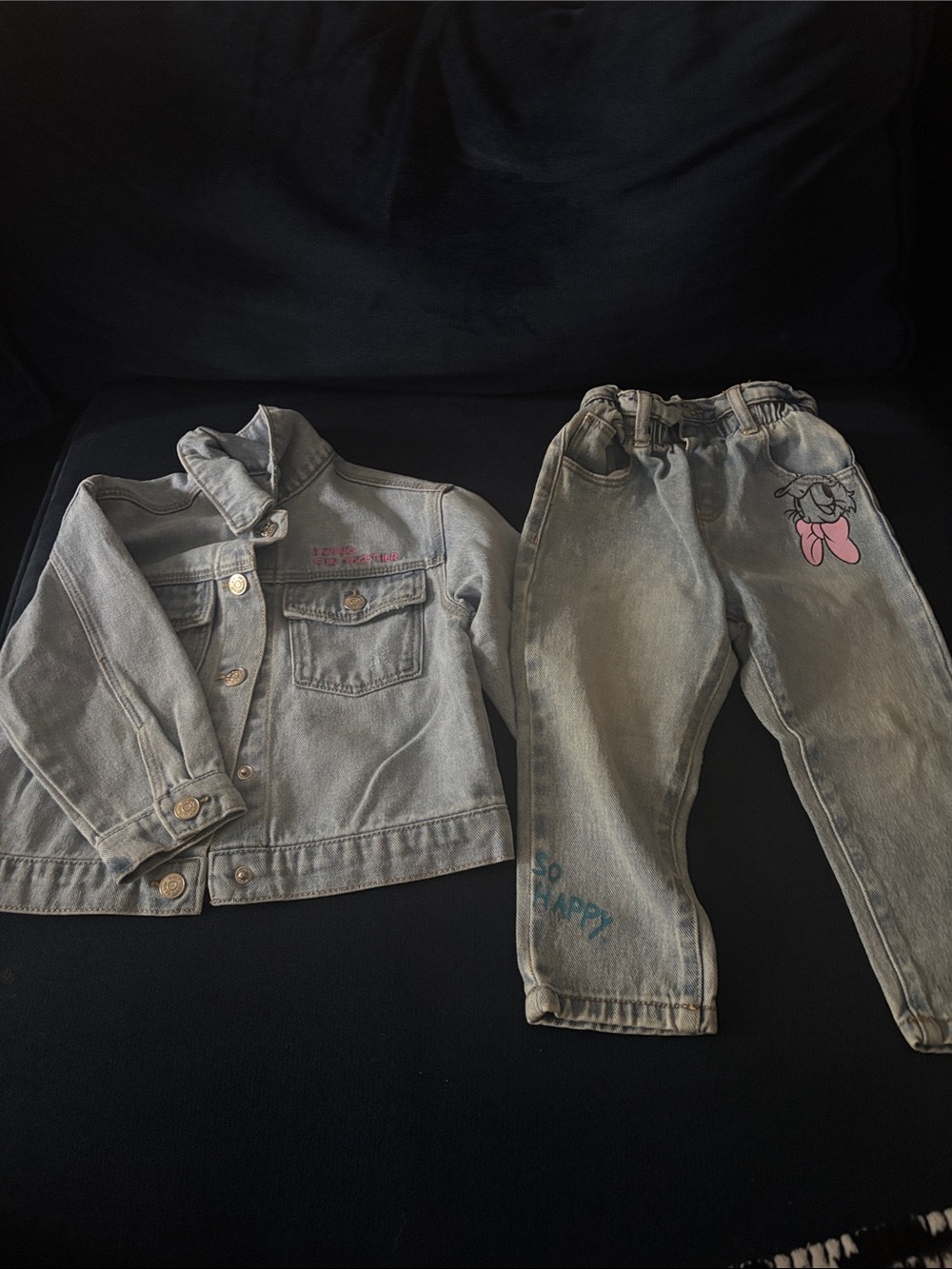 Zara Baby Girls Minnie Mouse matching denim jean jacket set